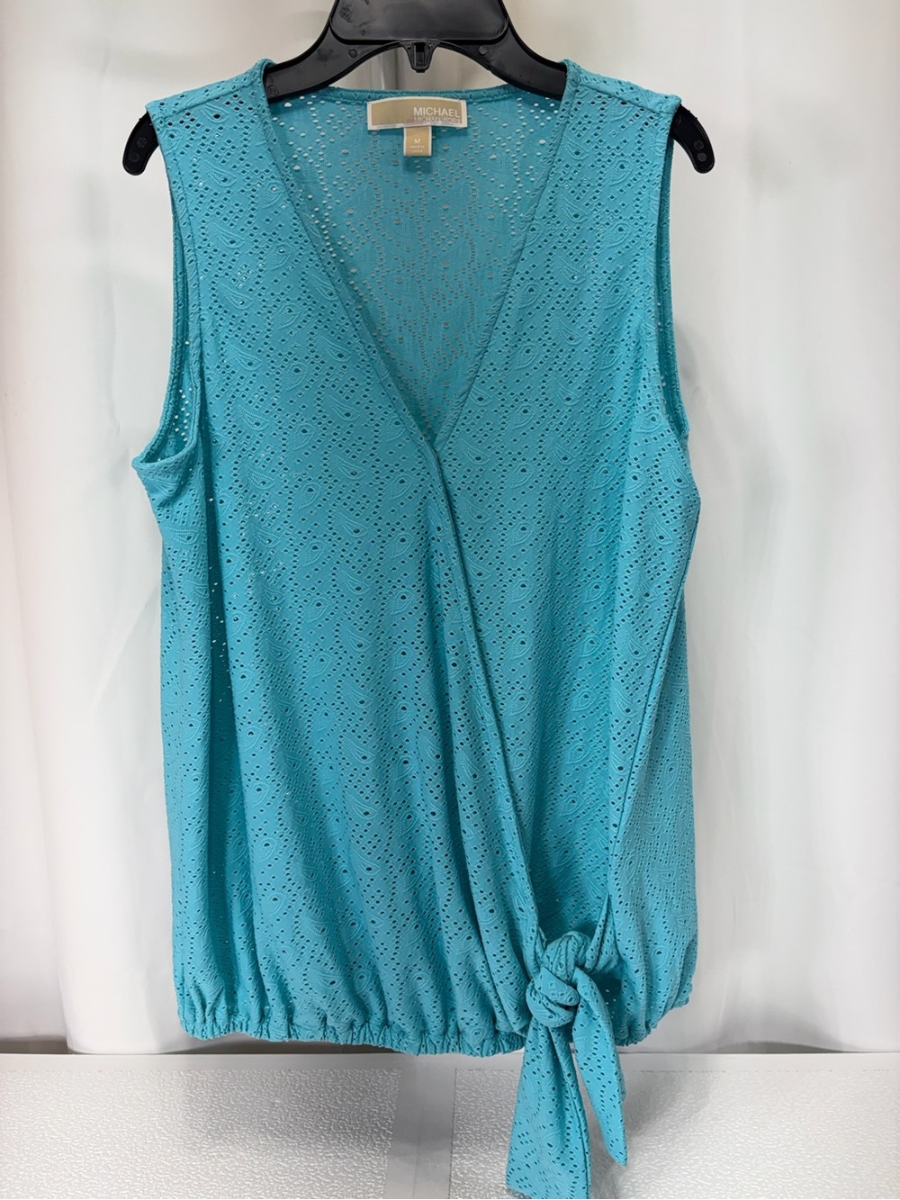 Michael Kors Turquoise Eyelet Tie-Hem Sleeveless Tank 4103